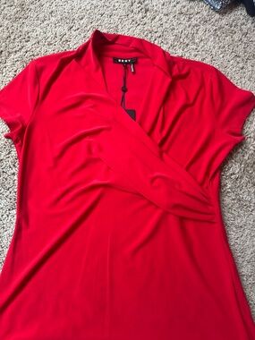 DKNY Bold Red Draped V-Neck Top